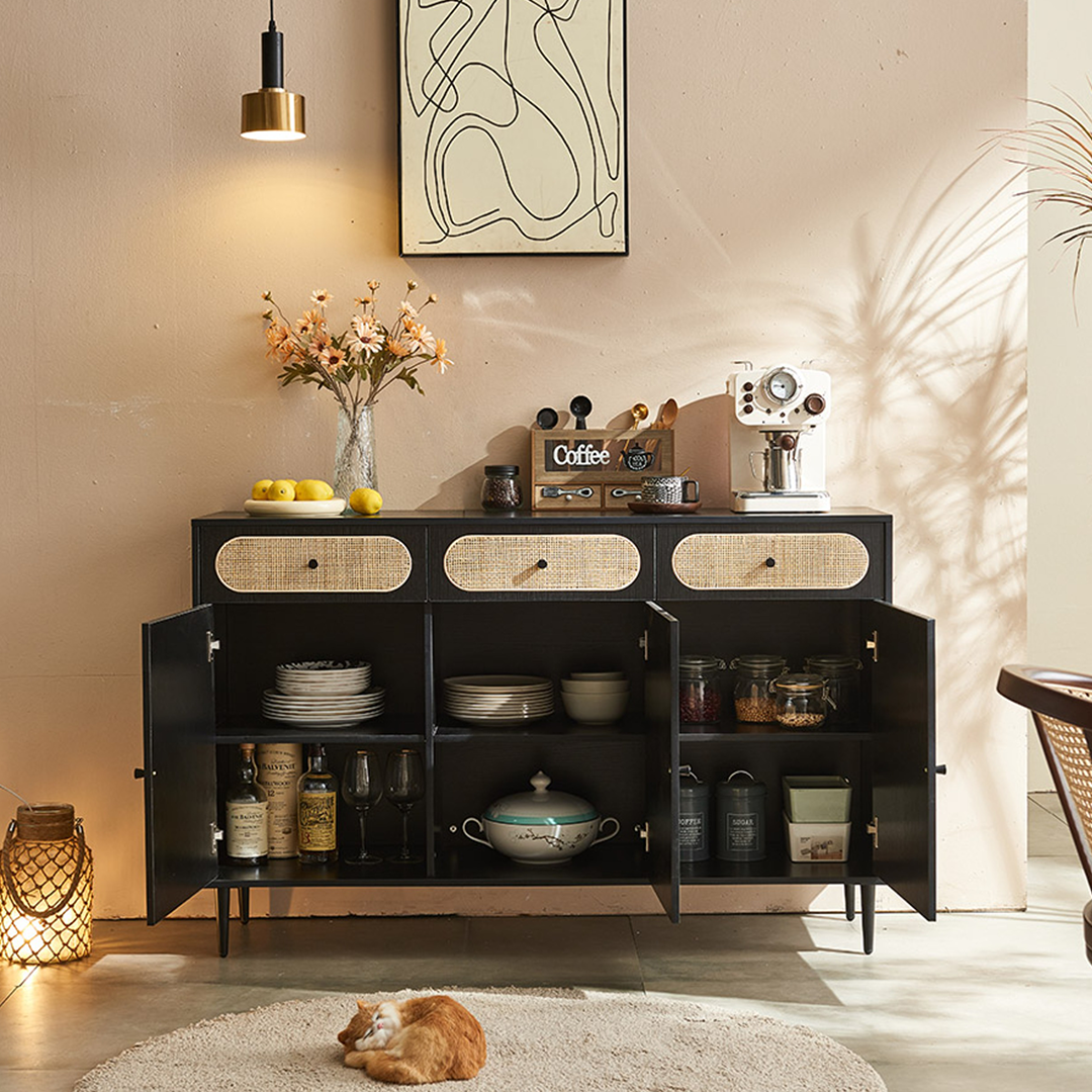 Ballard Rattan Sideboard, Black Or Oak
