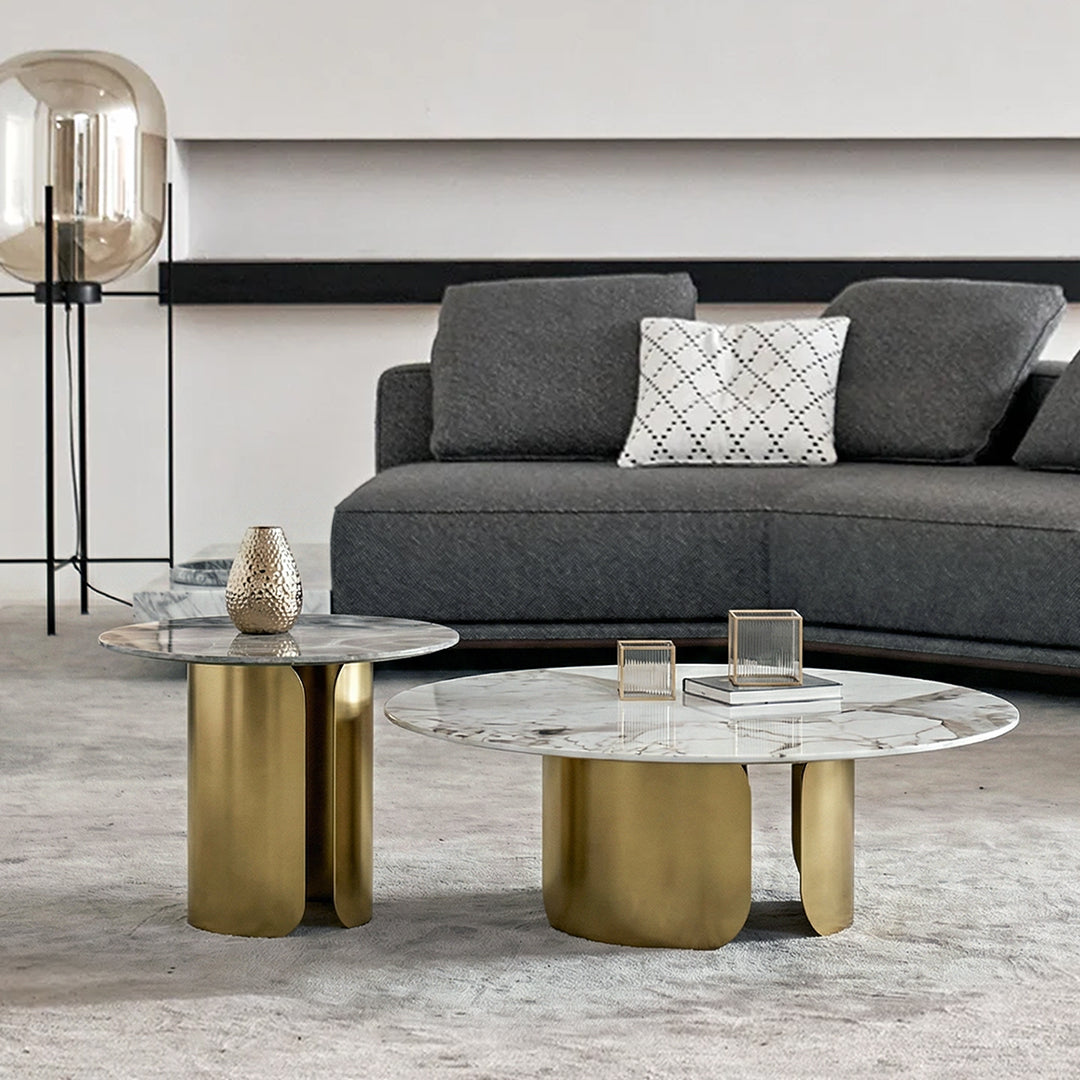 Amina Nesting Coffee Table Set, Gold Base, Sintered Stone