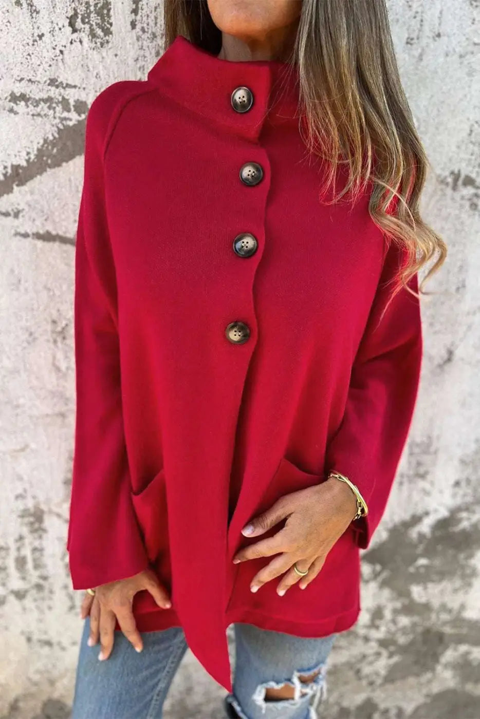 Red Collared Wrap Cardigan Women UK