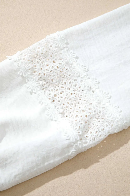 White Guipure Lace Frill Sleeve Blouse Women UK | Elegant