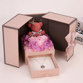 Preserved Flower Rose Bear Necklace Gift Box