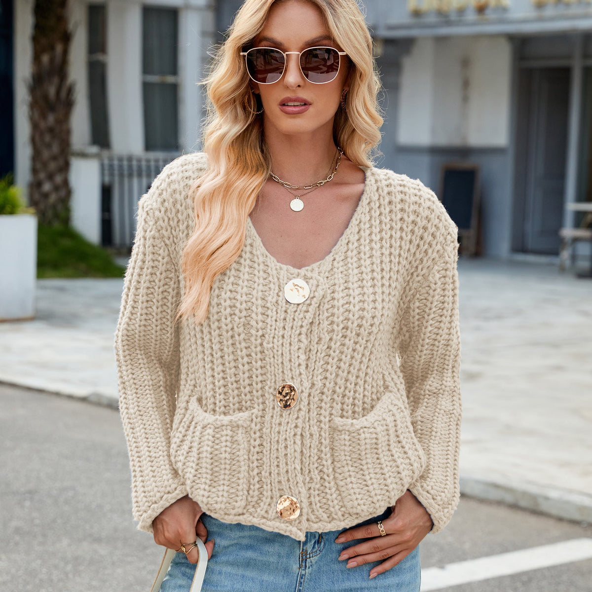 Loose Soft Glutinous Idle Style Knitted Cardigan For Women