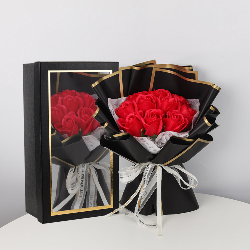 Valentine's Day Ice Crushing Blue Rose Flower Soap Bouquet Gift Box