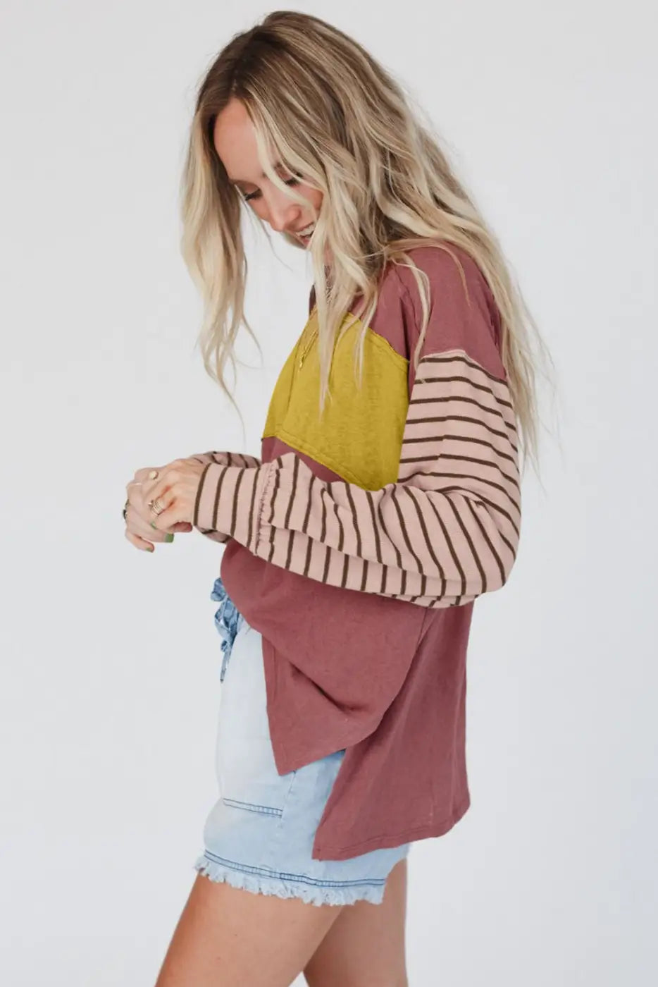 Color Block Bishop Sleeve Top Women UK