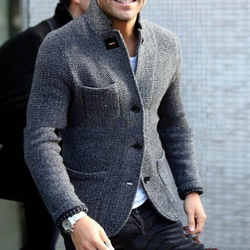 Long Sleeve Thick Cardigan Slim Fit Warm Stand Collar Casual Bottoming Shirt