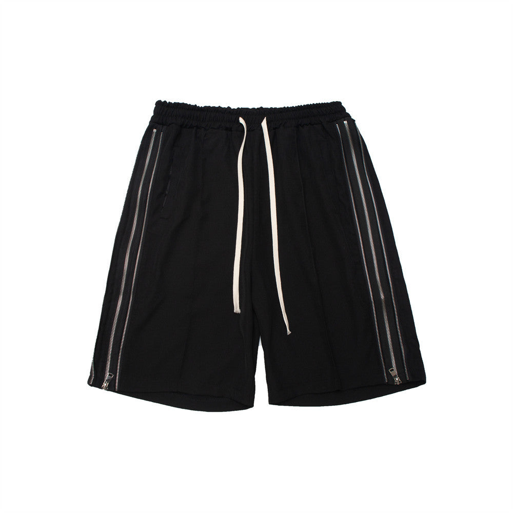 Solid Color High Street Side Zip Straight Shorts Men's