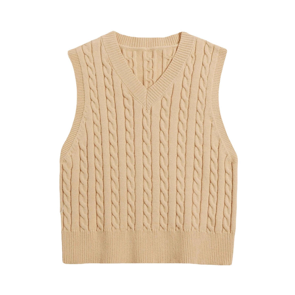 SpringSummer Knitted Cabled Vest Pullover With V-Neck