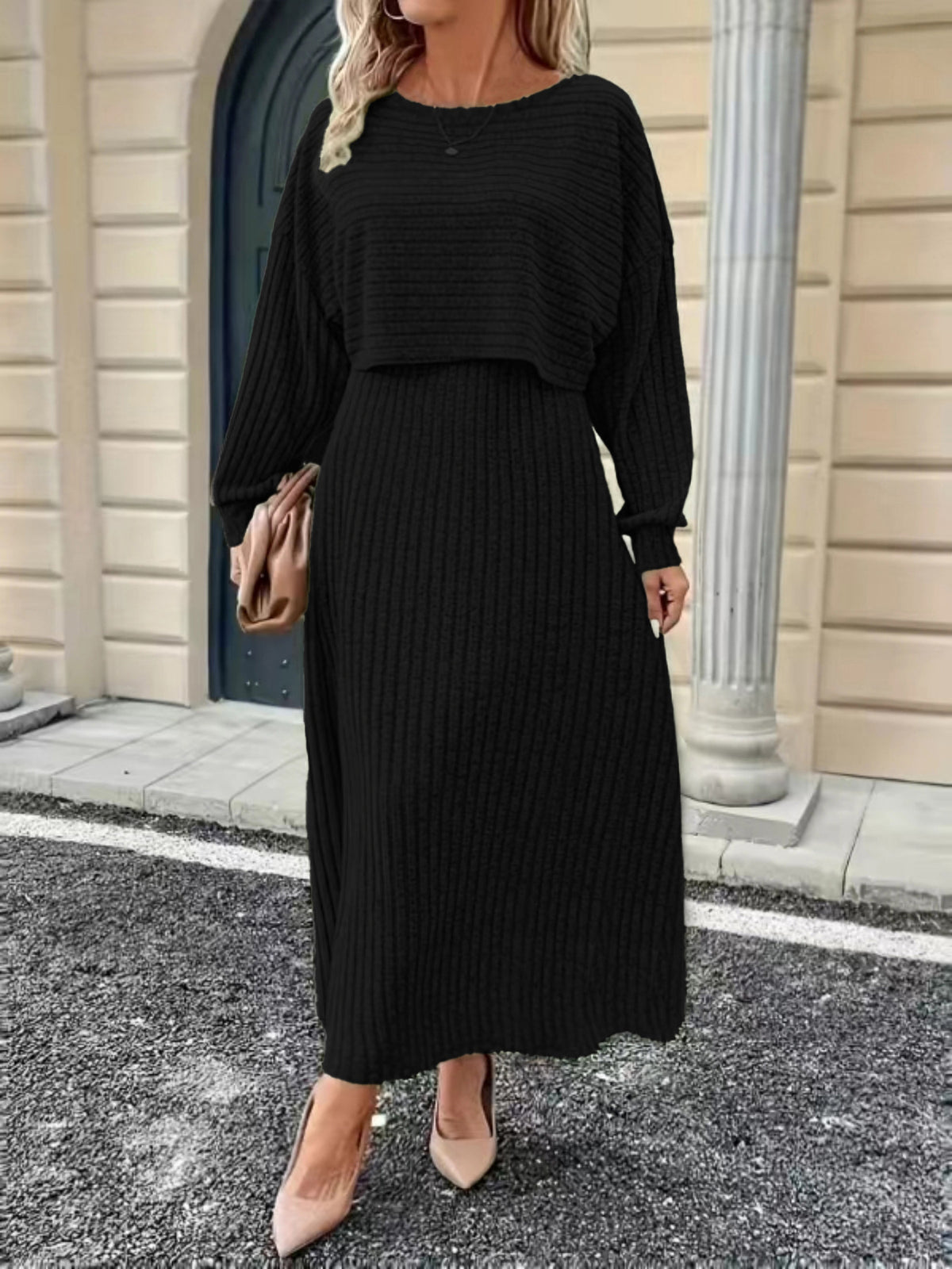 Womens Long-sleeve Top And Dress Set
