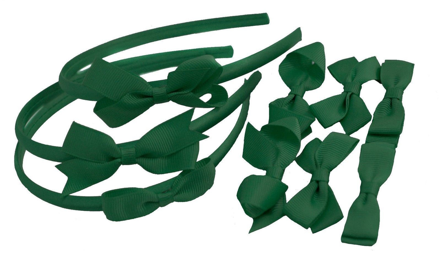 9 PIECE BUNDLE SET School Hair Bows Headbands Clips Alice Bands Uniform Colours[Green]