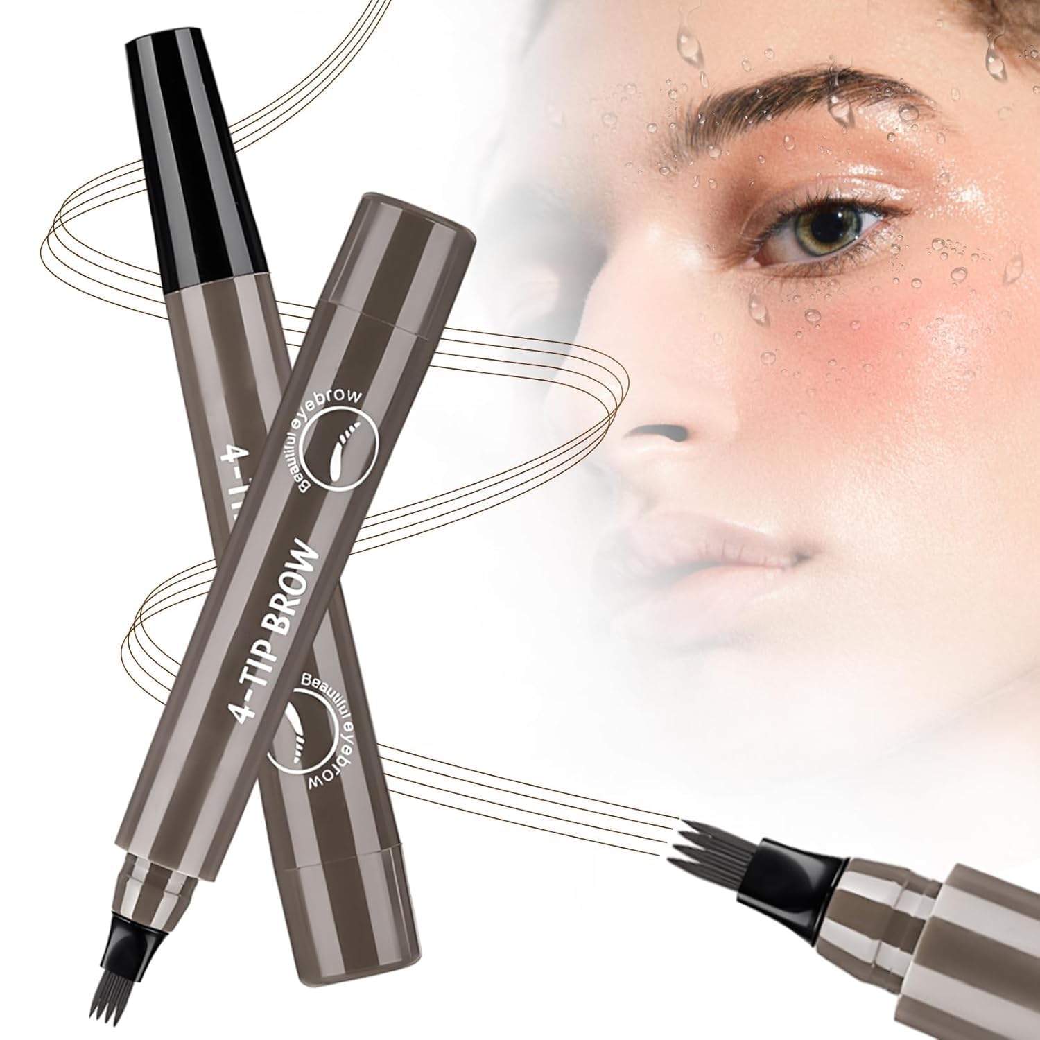 2PC Microblading Eyebrow Pencil – 4-Tip Micro-Fork, Waterproof, Natural 3D Brows (Gray Brown)