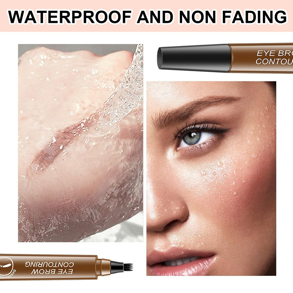 2PC Microblading Eyebrow Pencil – 4-Tip Micro-Fork, Waterproof, Natural 3D Brows (Gray Brown)