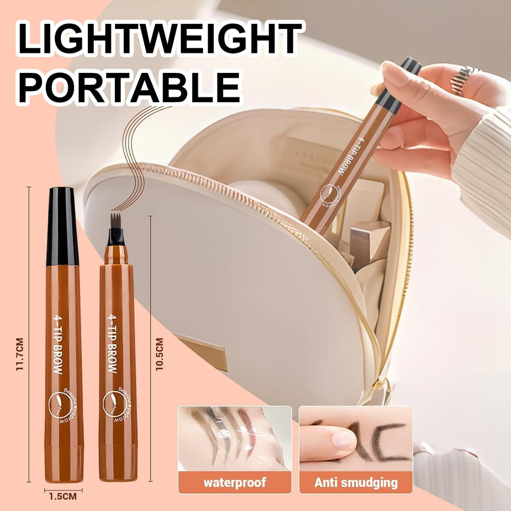 2PC Microblading Eyebrow Pencil – 2026 New 3D Waterproof 4-Tip, Light Brown