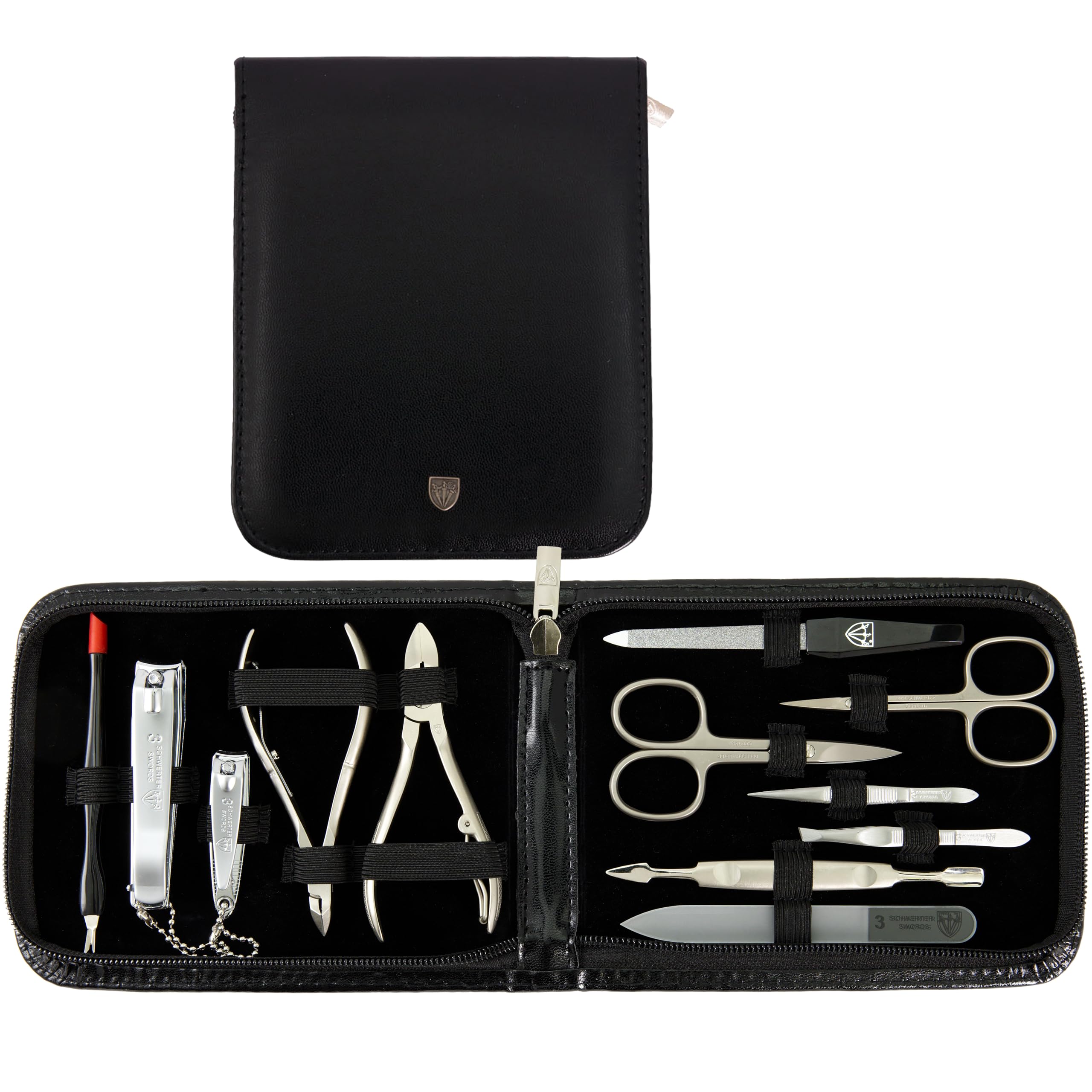 3 Swords Germany – 12-Piece Manicure & Pedicure Kit in Black Leather Case | Made in Germany