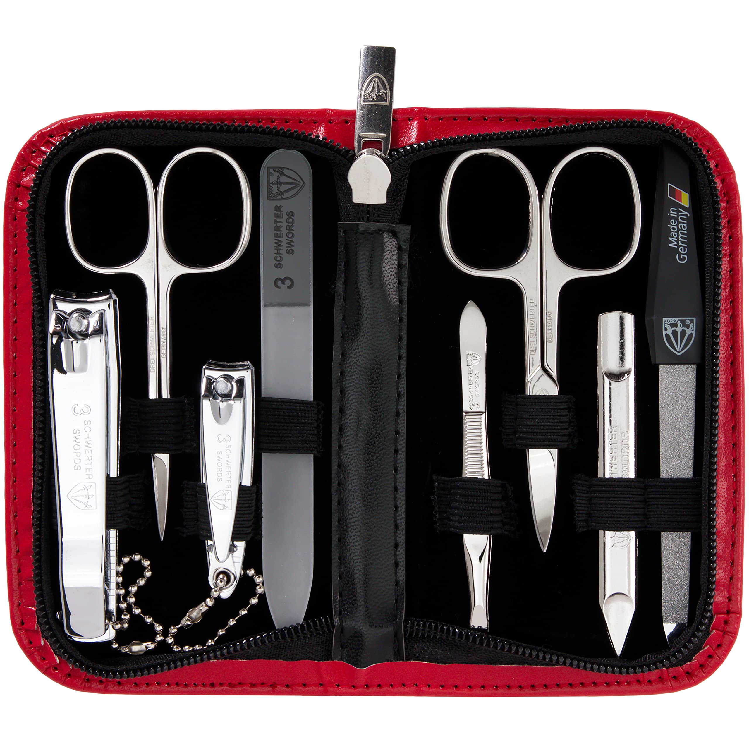 3 Swords Germany 8-Piece Manicure & Pedicure Kit — Red Case, Made in Germany