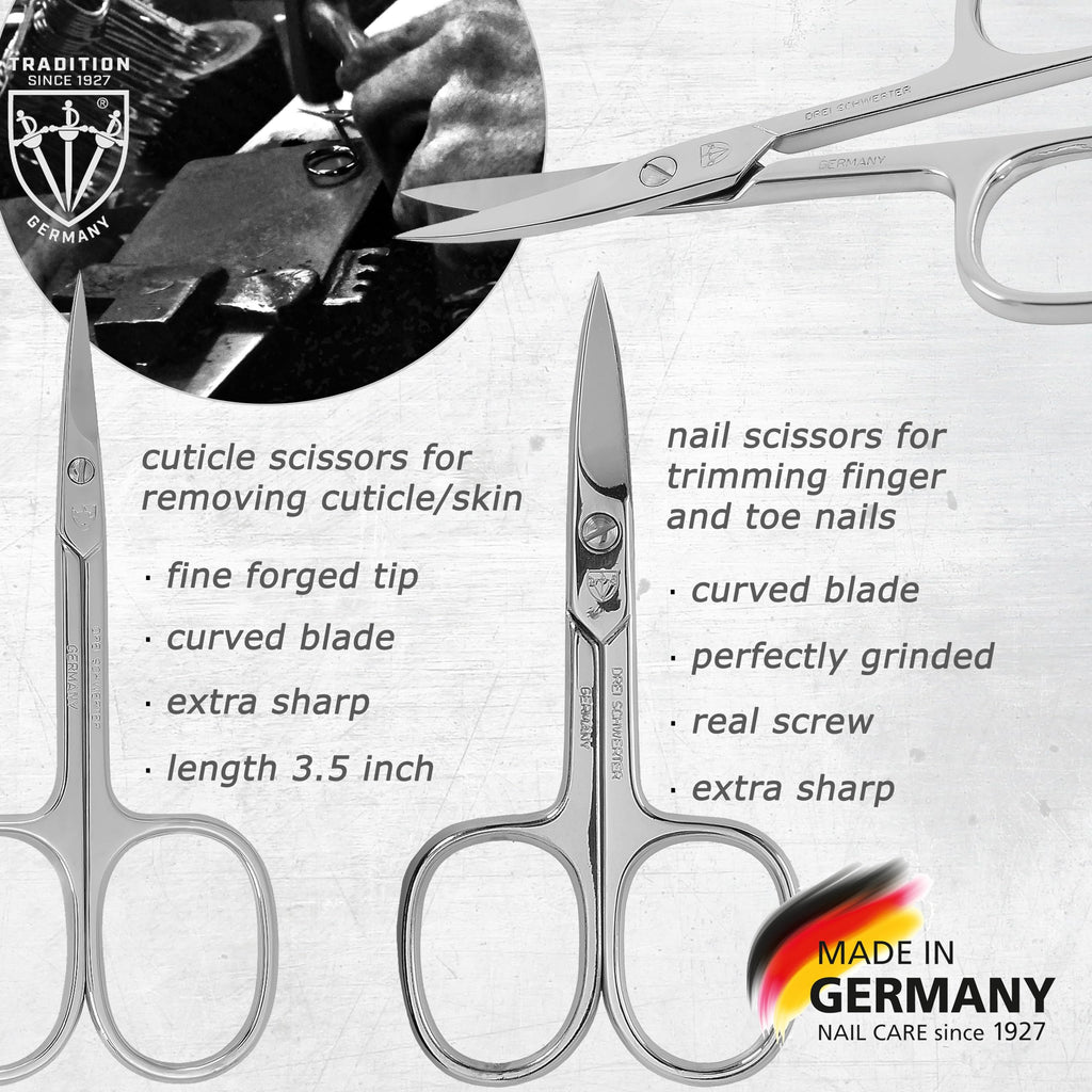 3 Swords Germany – 8-Piece Manicure & Pedicure Kit in Ostrich Black Synthetic Leather Case | Made in Germany