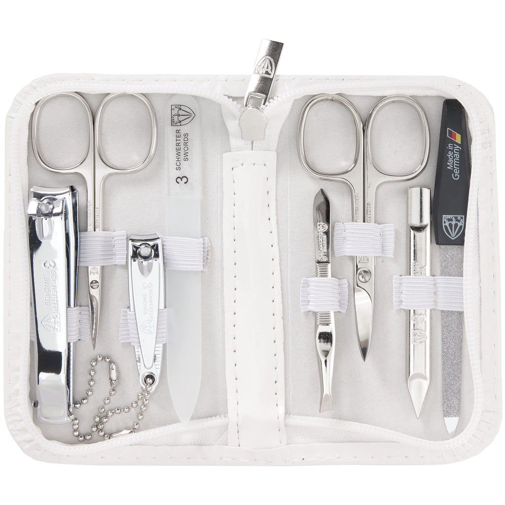 3 Swords Germany 8-Piece Manicure & Pedicure Kit in White Leather Case — Made in Germany