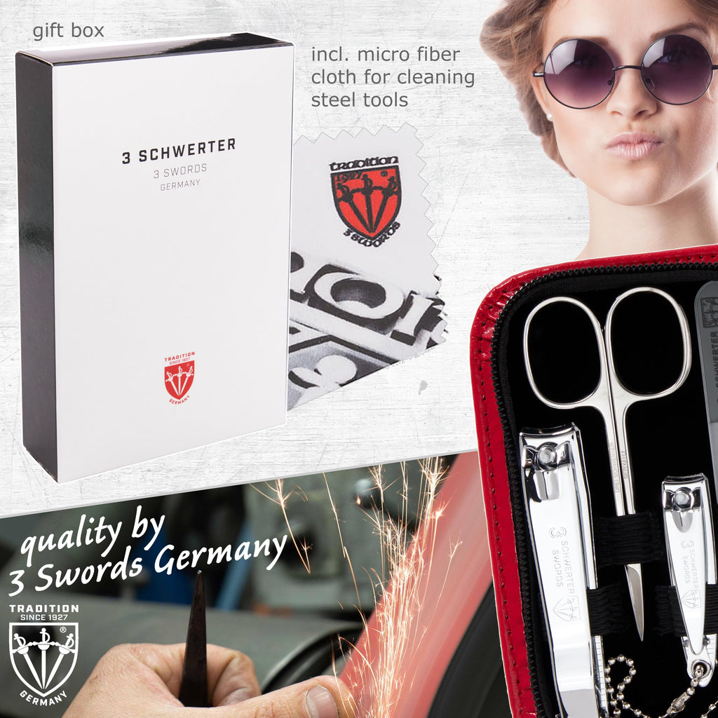3 Swords Germany 8-Piece Manicure & Pedicure Kit — Red Case, Made in Germany