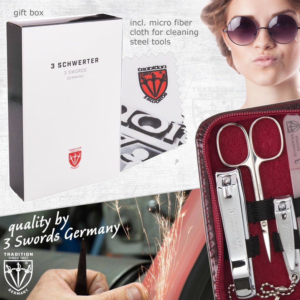 3 Swords Germany 8-Piece Manicure & Pedicure Kit in Burgundy Case – Made in Germany