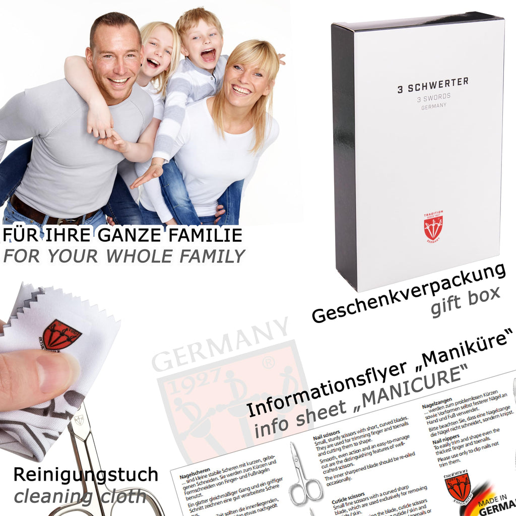3 Swords Germany – 3-Piece Manicure & Pedicure Kit | Solingen Made, Leather Case Gift Box