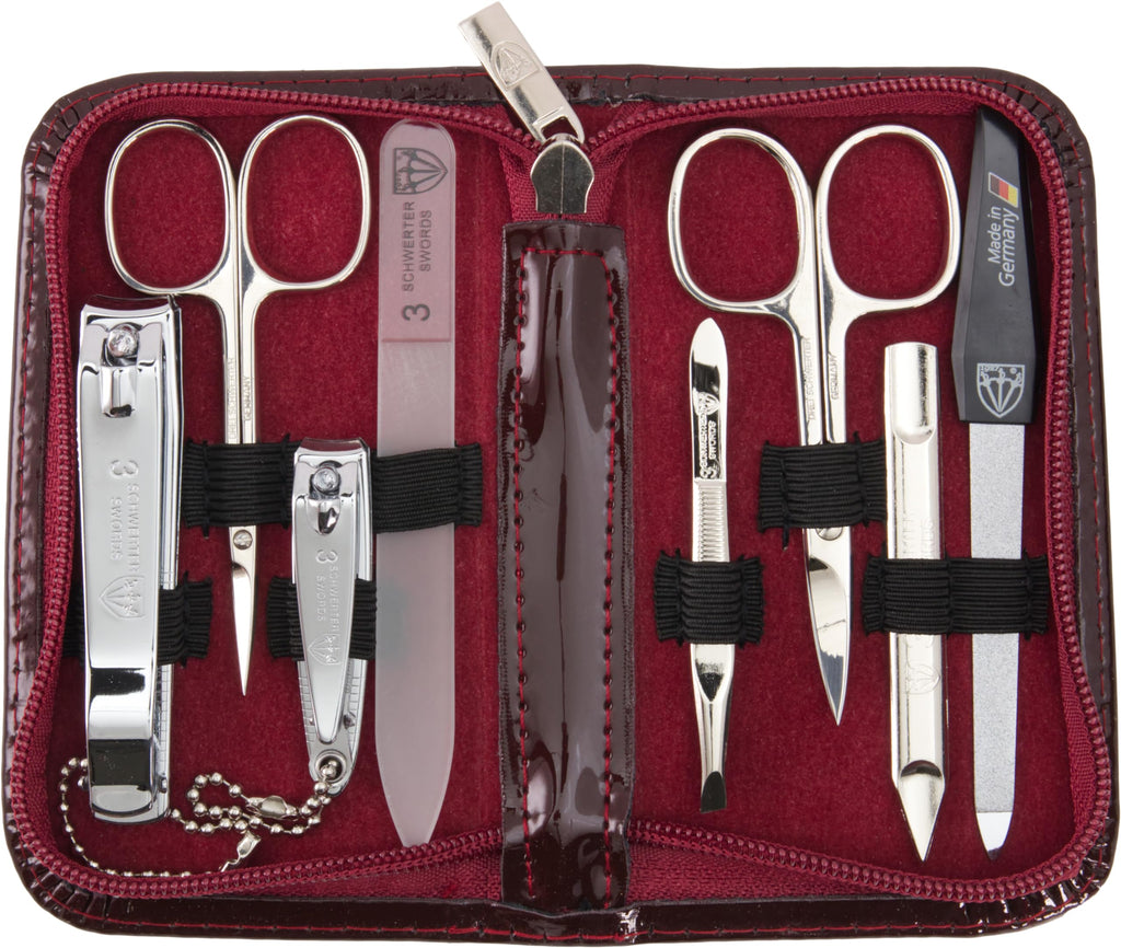 3 Swords Germany 8-Piece Manicure & Pedicure Kit in Burgundy Case – Made in Germany