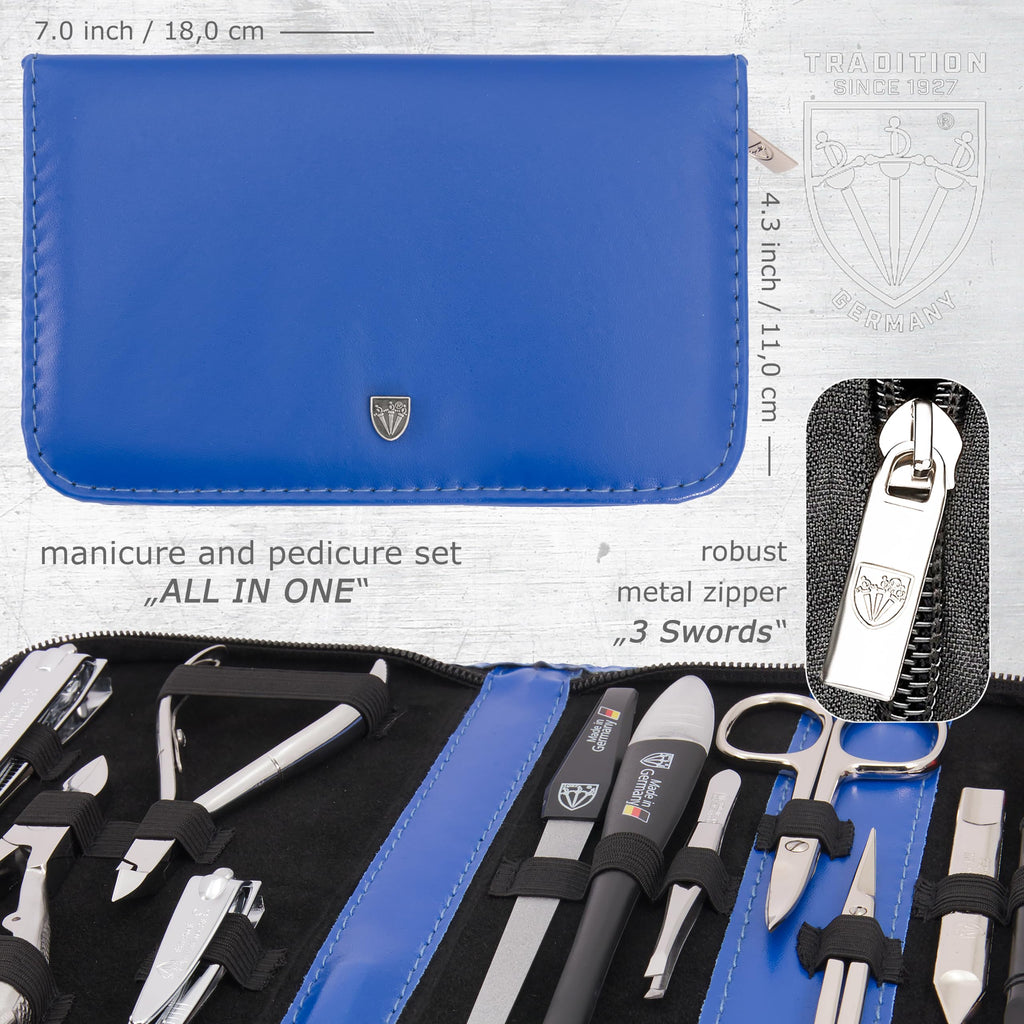 3 Swords Germany – 11-Piece Manicure & Pedicure Kit in Leather Case | German Craftsmanship