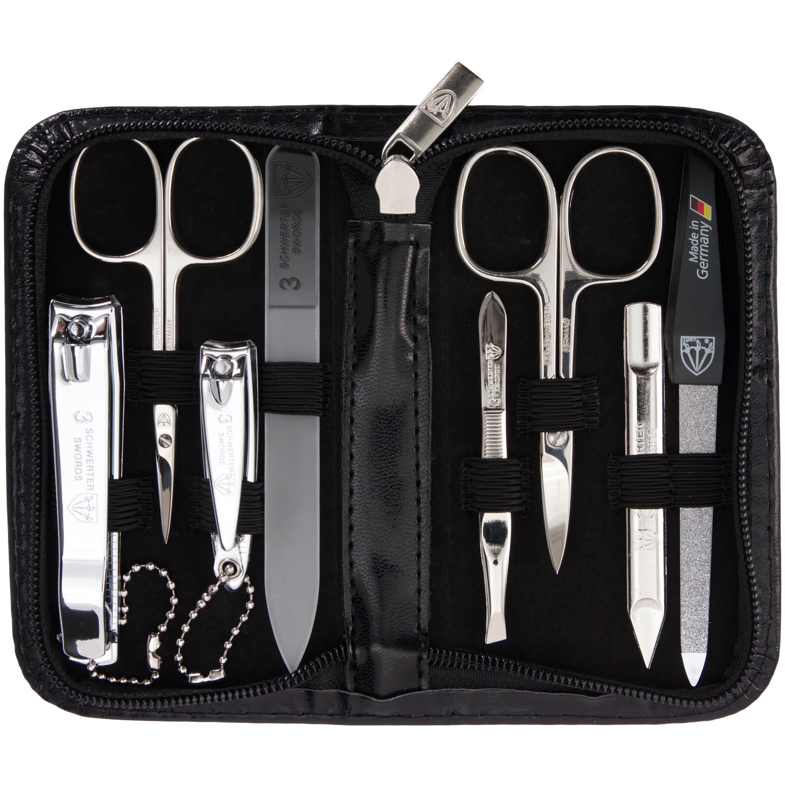 3 Swords Germany - 8-Piece Manicure & Pedicure Kit in Black Synthetic Leather Case - Made in Germany