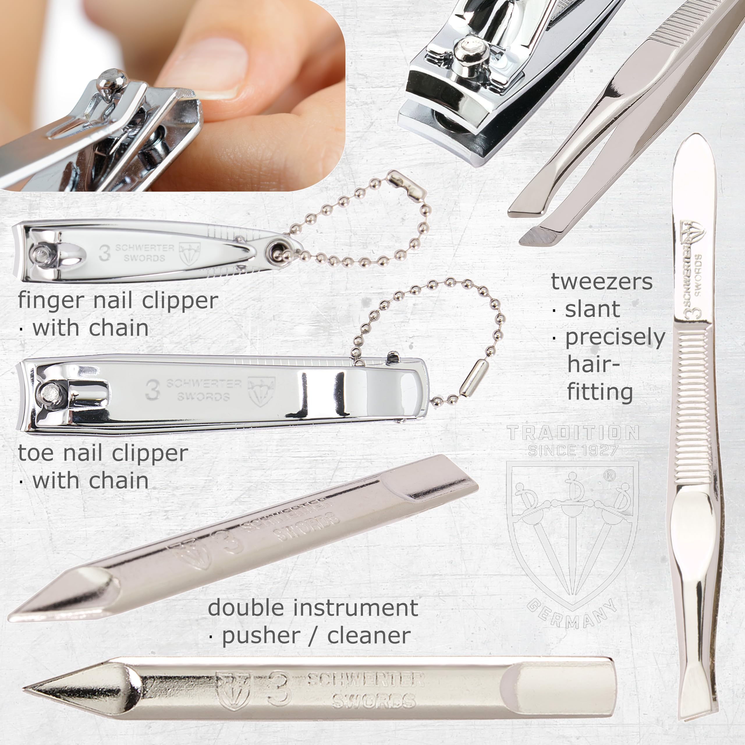 3 Swords Germany 8-Piece Manicure & Pedicure Kit in White Leather Case — Made in Germany