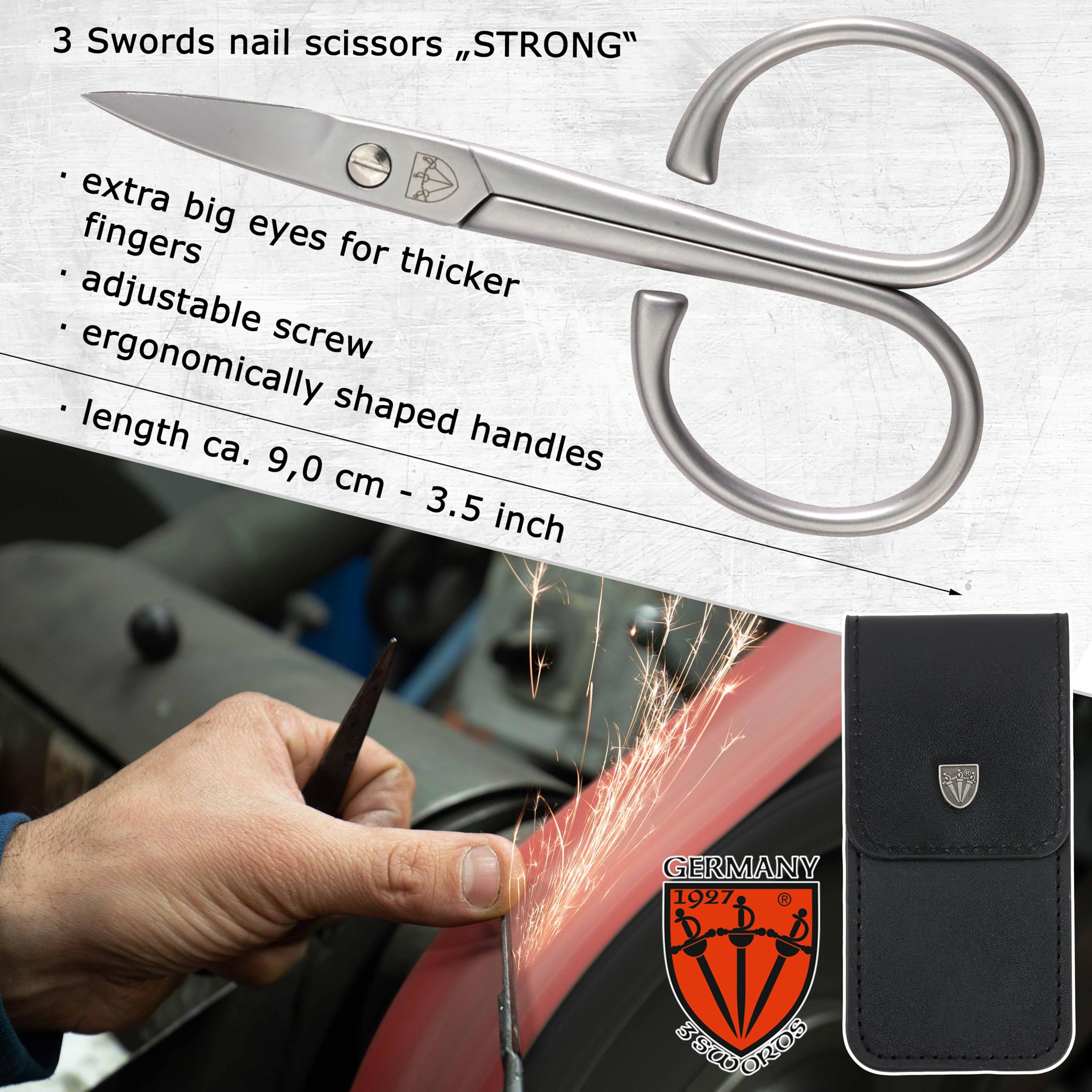 3 Swords Germany Solingen Curved Nail Scissors – INOX Stainless, Extra-Strong, With Case