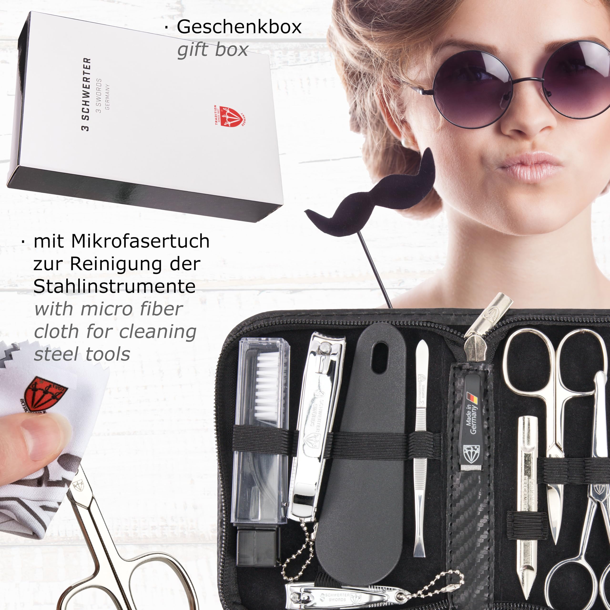 3 Swords Germany - 10-Piece Manicure Pedicure Kit in Leather Case | Premium German Craft