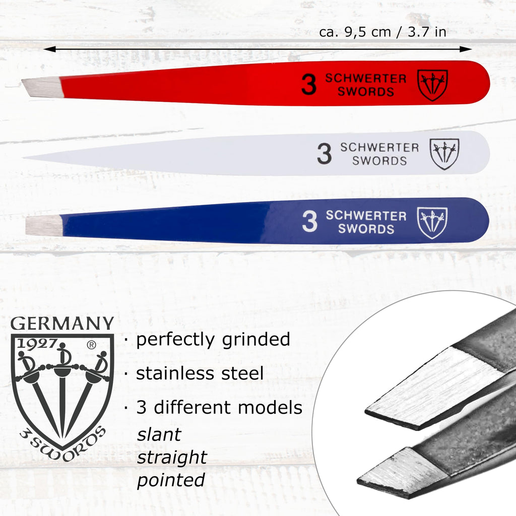 3 Swords Germany – Precision Tweezer Set USA Edition (Slanted, Straight, Pointed)