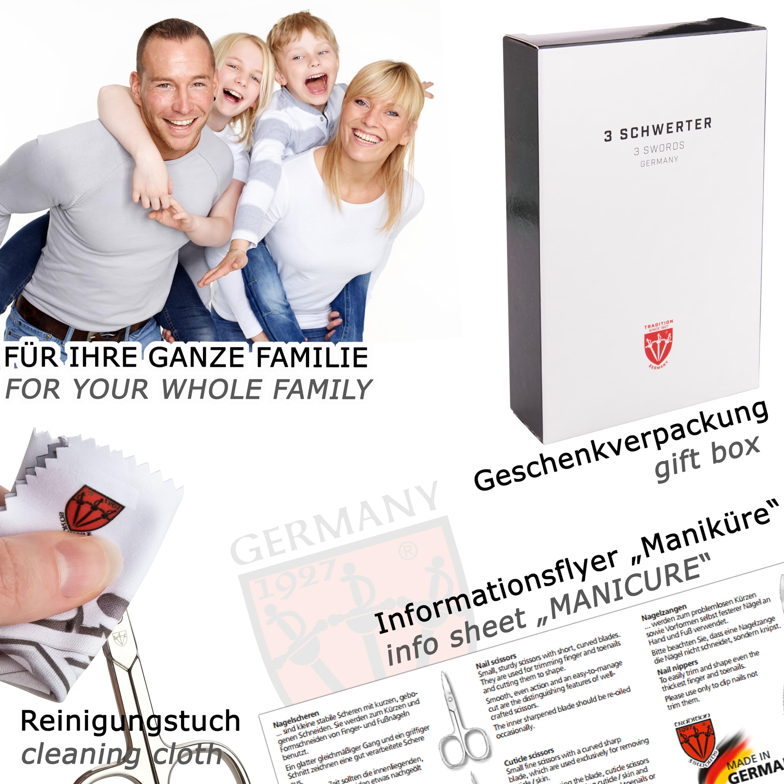 3 Swords Germany – 12-Piece Manicure & Pedicure Kit in Red Leather Case | Made in Germany
