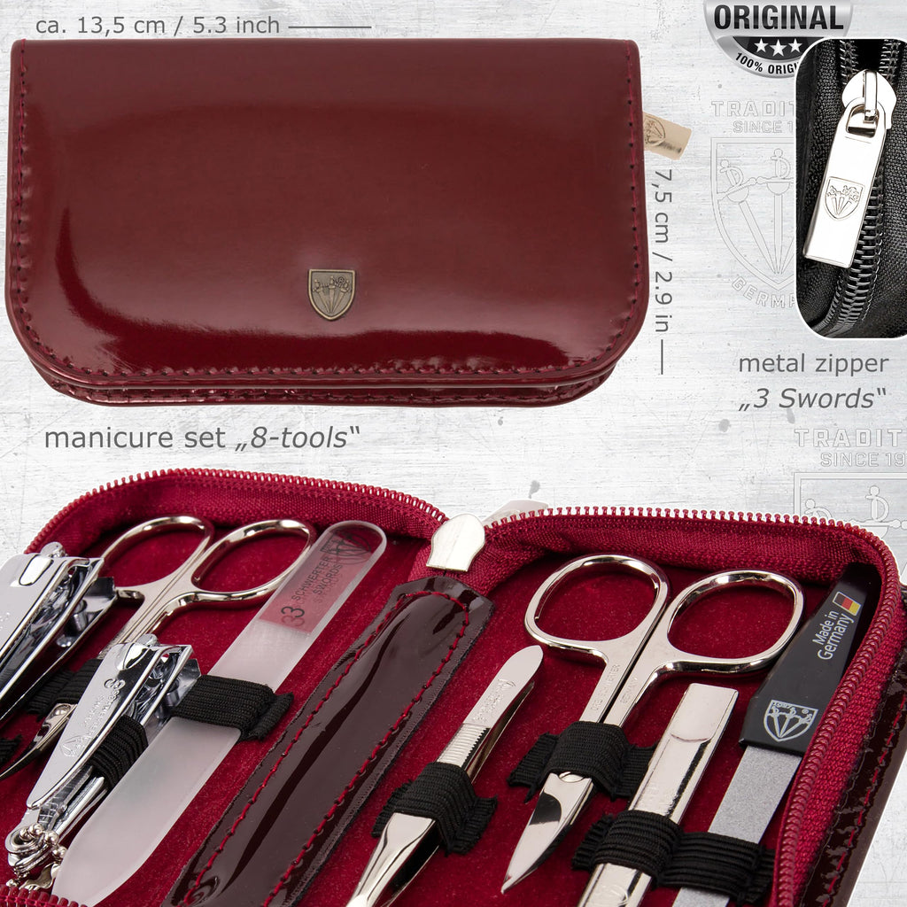 3 Swords Germany 8-Piece Manicure & Pedicure Kit in Burgundy Case – Made in Germany