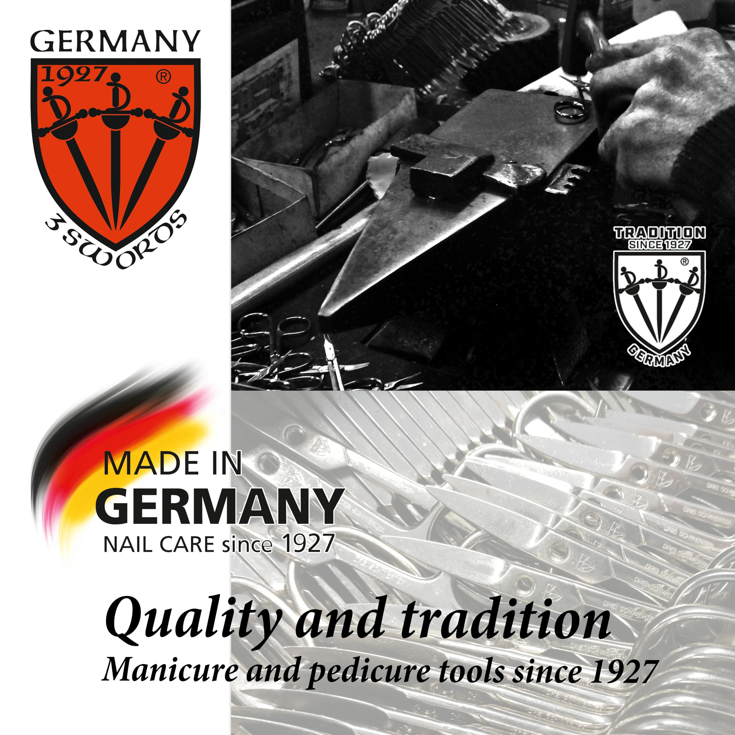 3 Swords Germany – 8-Piece Manicure & Pedicure Kit in Ostrich Black Synthetic Leather Case | Made in Germany