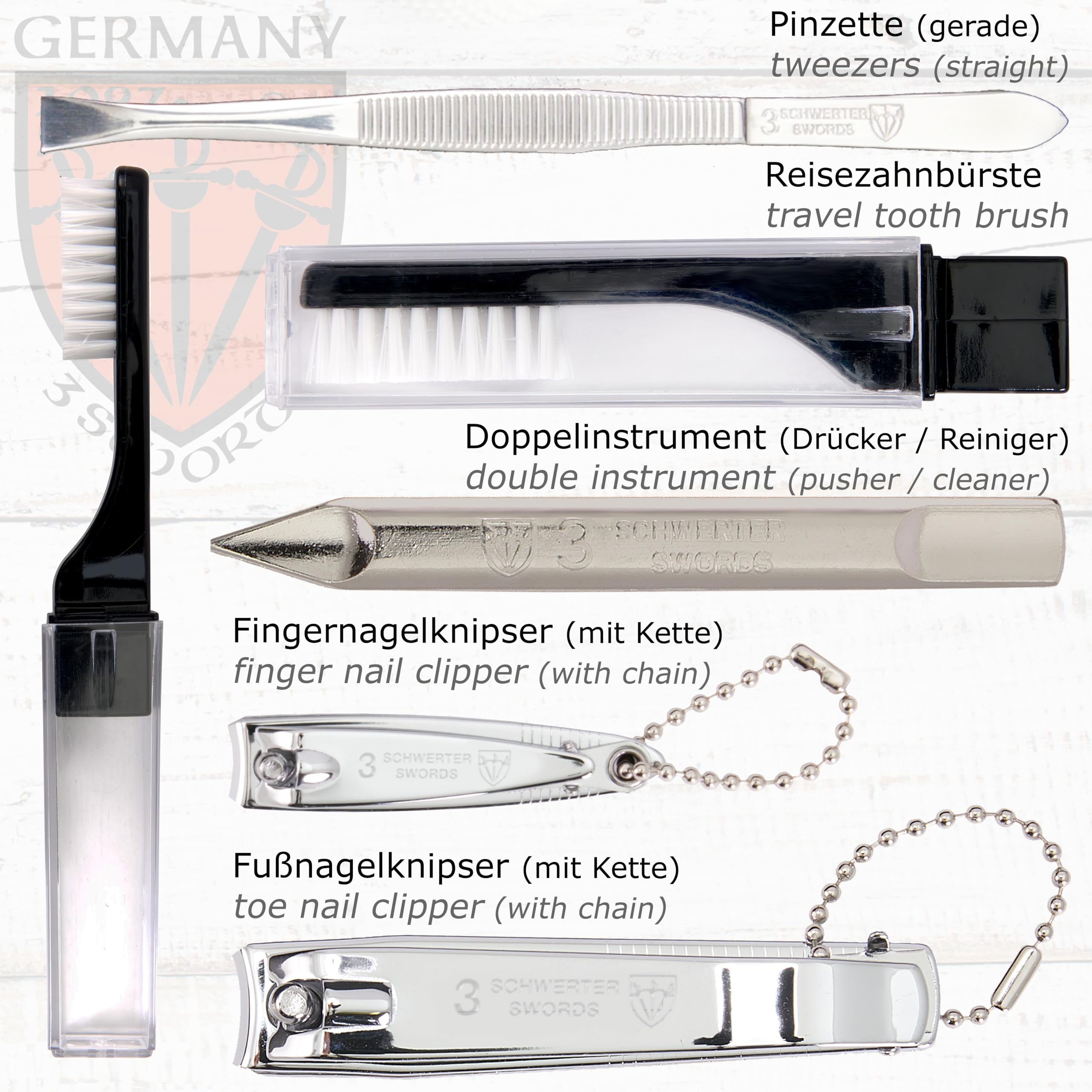 3 Swords Germany - 10-Piece Manicure Pedicure Kit in Leather Case | Premium German Craft