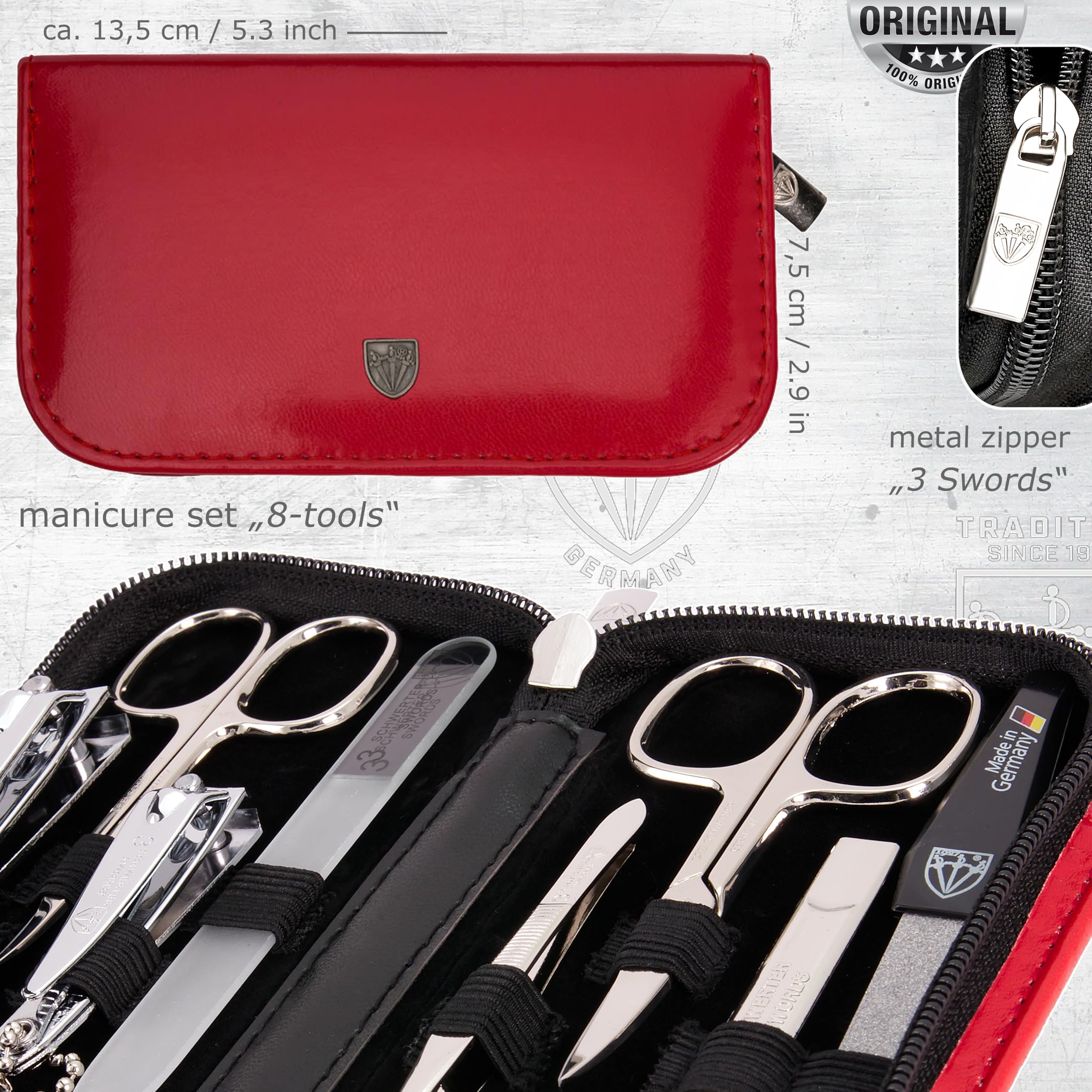 3 Swords Germany 8-Piece Manicure & Pedicure Kit — Red Case, Made in Germany