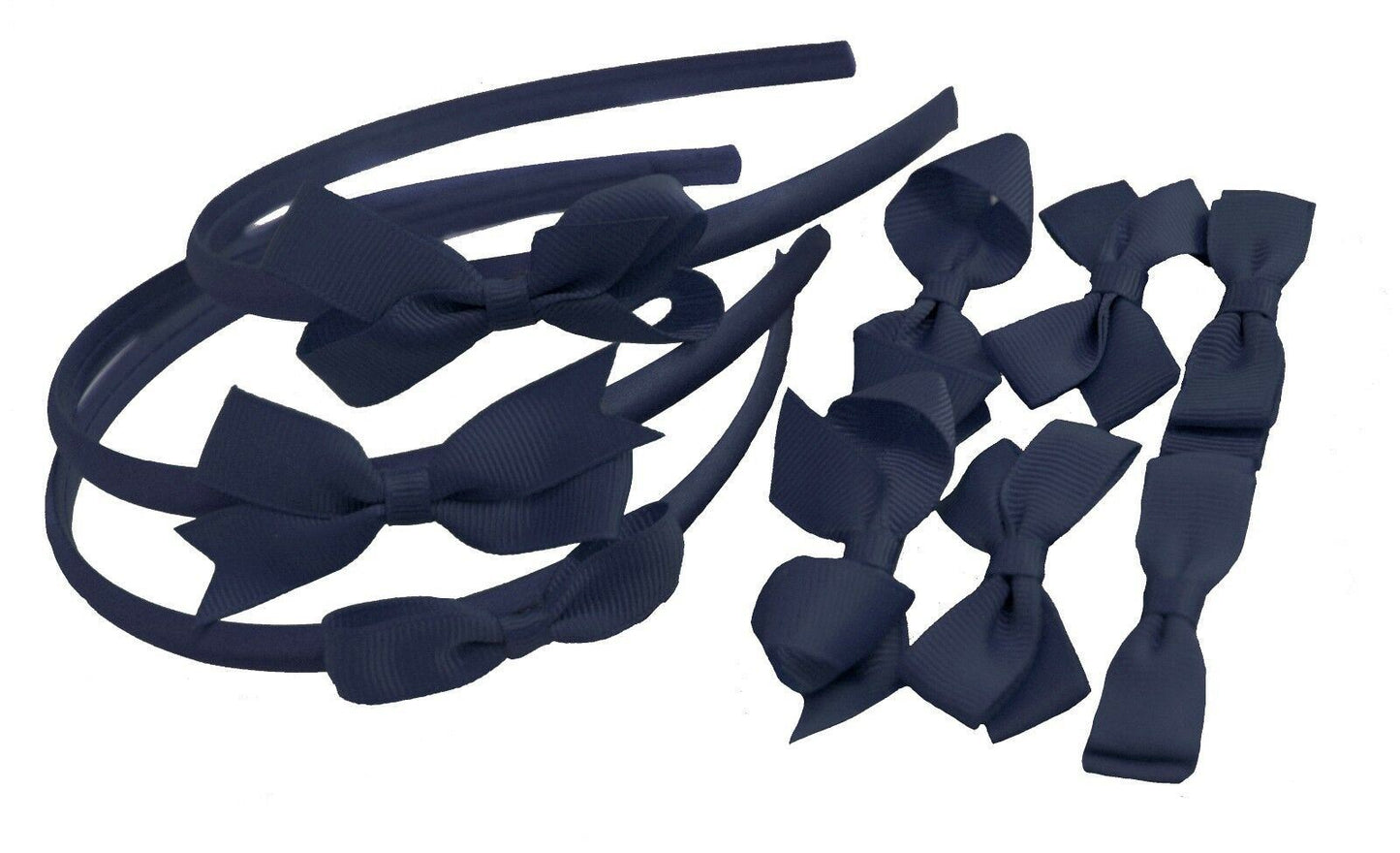 9 PIECE BUNDLE SET School Hair Bows Headbands Clips Alice Bands Uniform Colours[Navy]