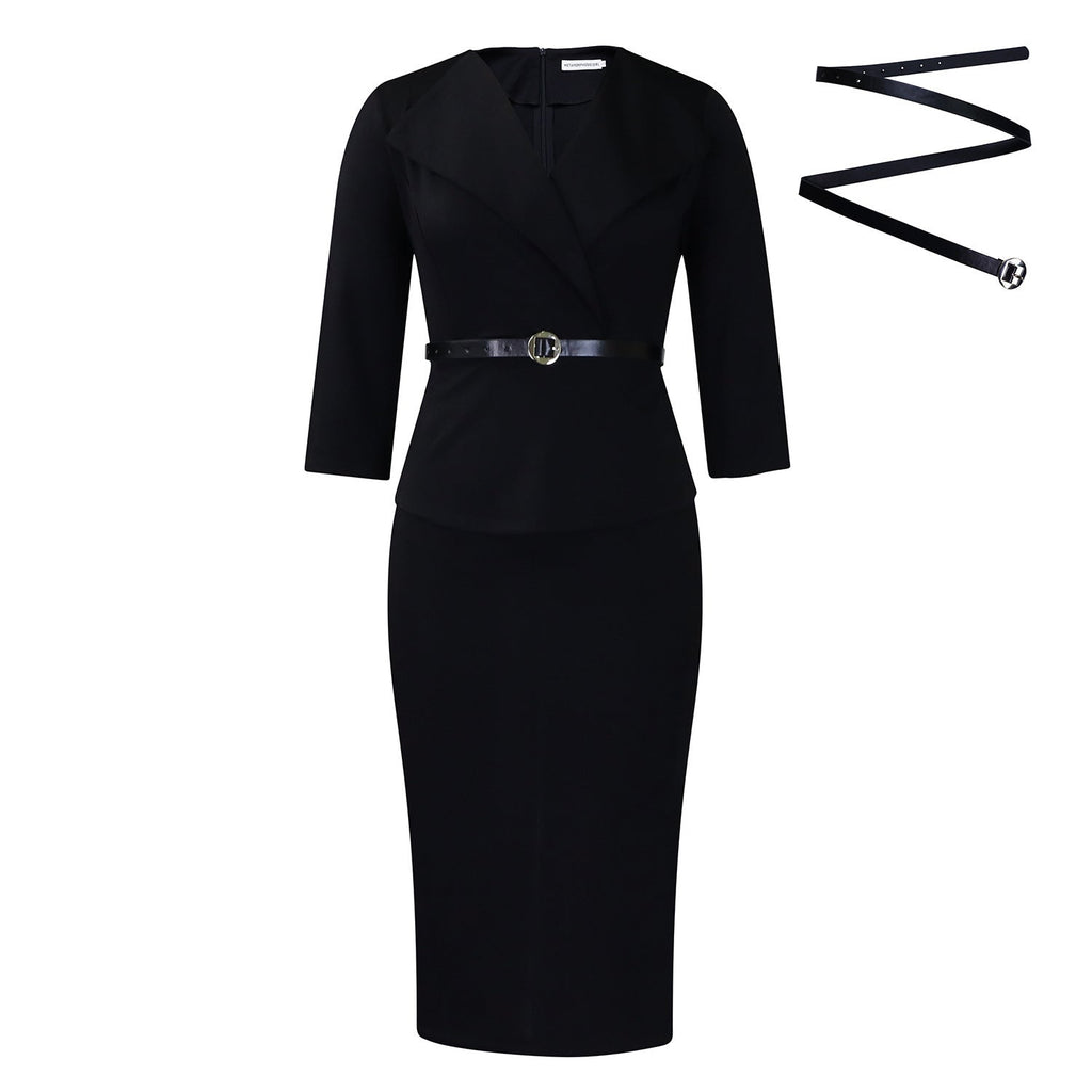 Fashion Large Lapel Waist-tight OL Dress