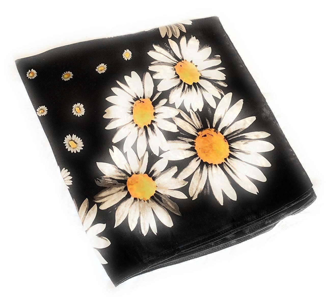 Black White Daisy Scarf Thin Silky Womens Summer Spring