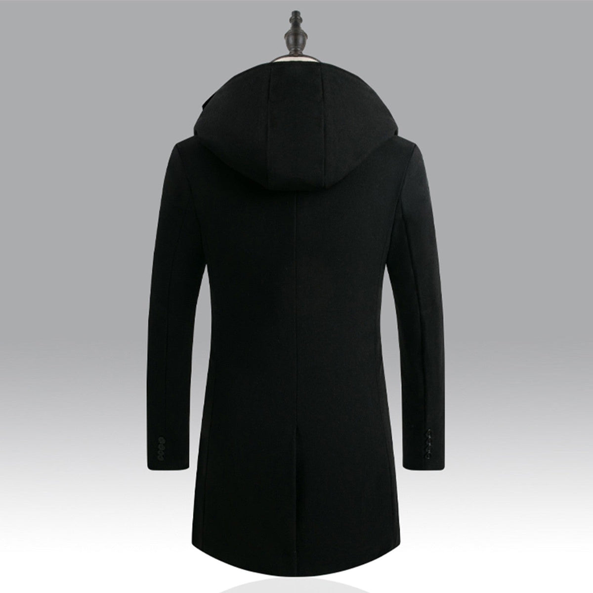 Men's Mid-Length Woolen Coat Padded Hooded Trench Coat