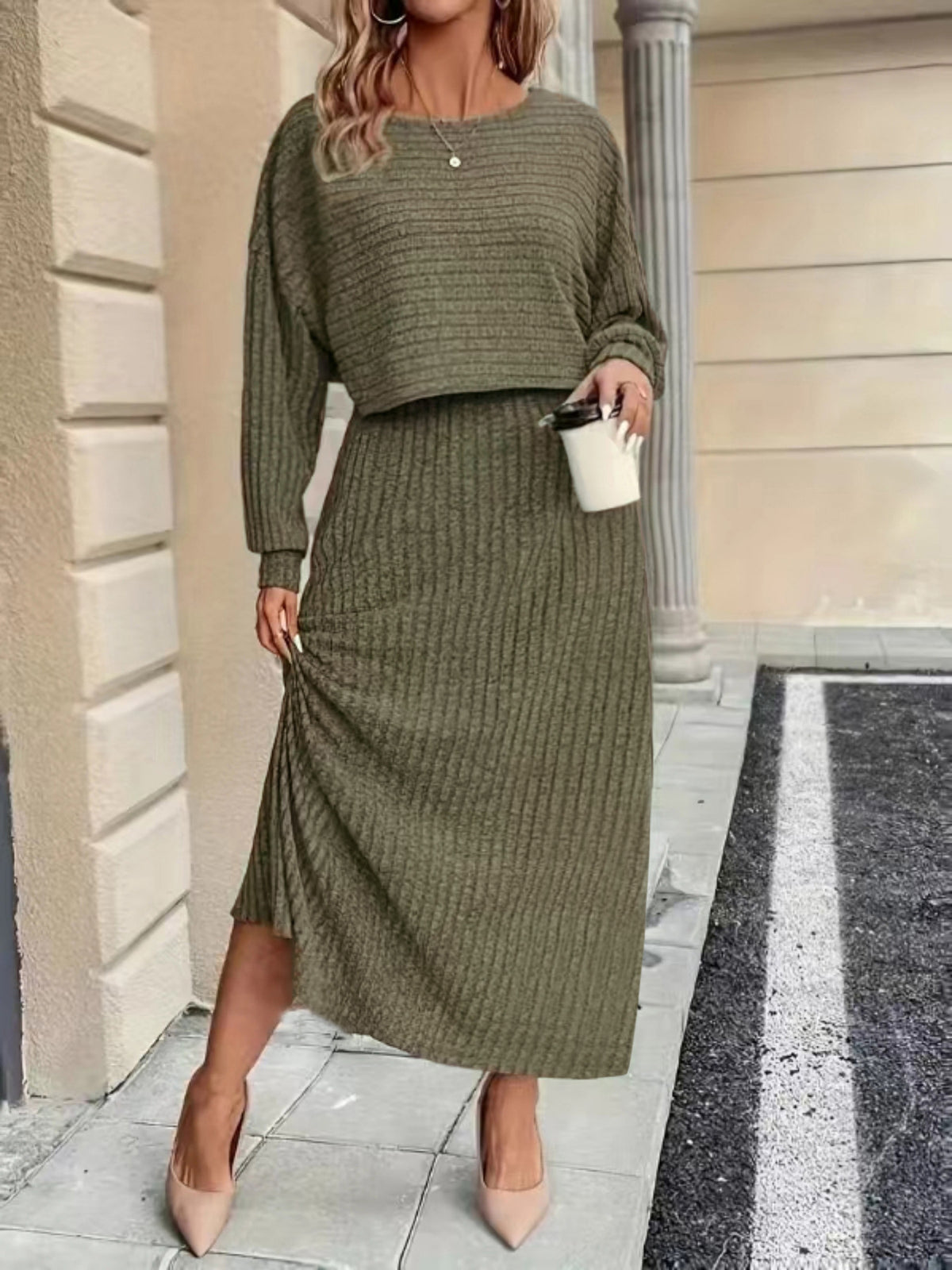 Womens Long-sleeve Top And Dress Set