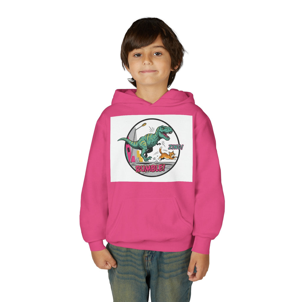 T-Rex Chase Dino Rumble Youth Hoodie | Dinosaur Graphic Sweatshirt