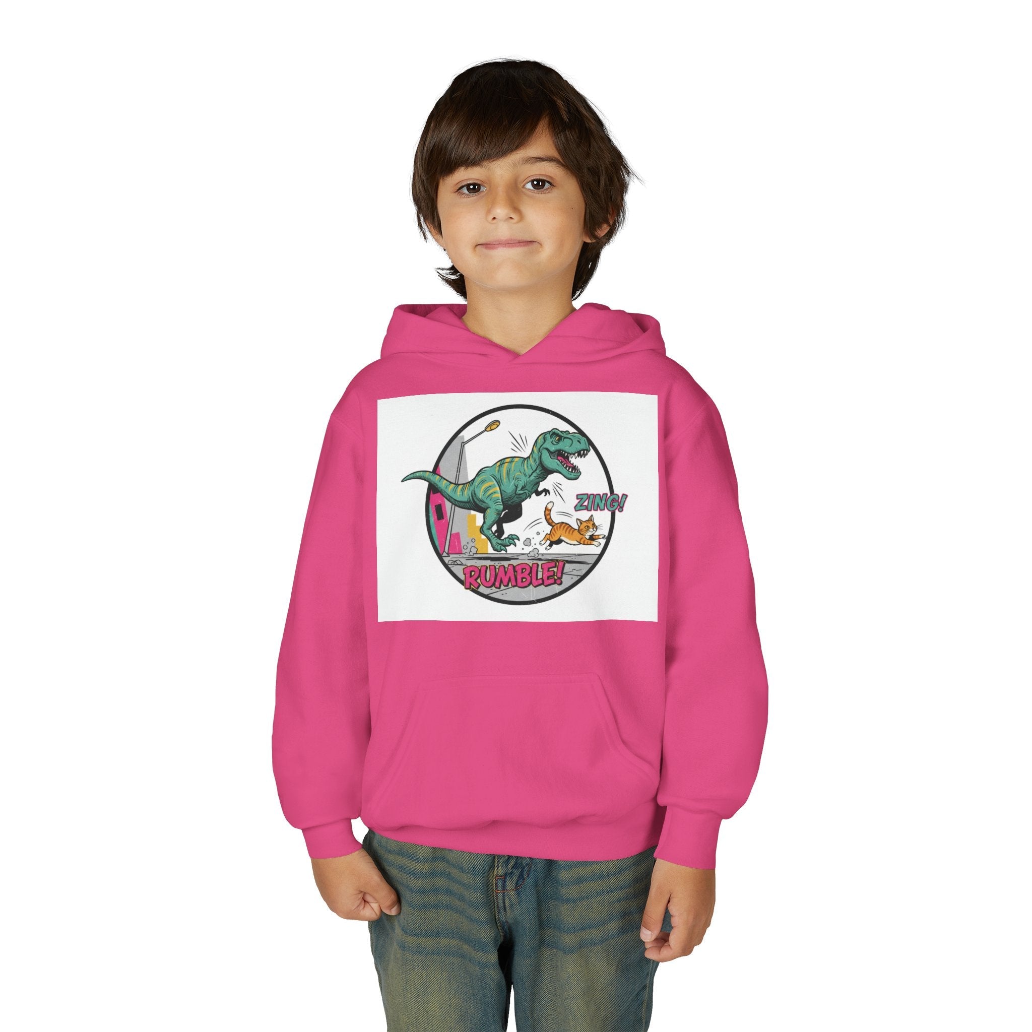 T-Rex Chase Dino Rumble Youth Hoodie | Dinosaur Graphic Sweatshirt