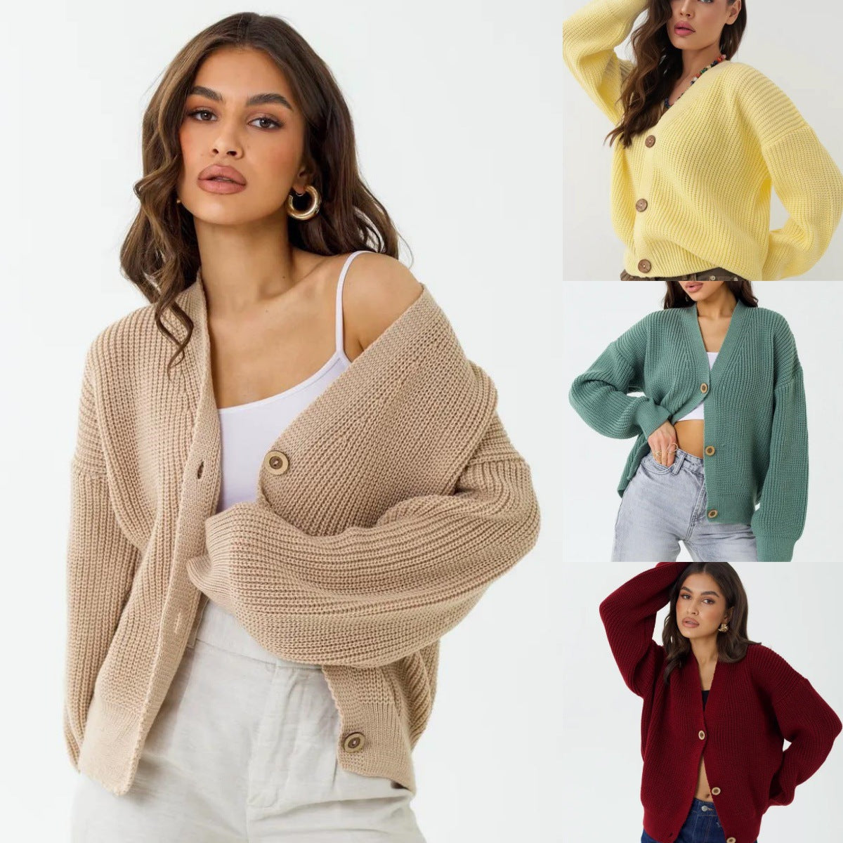 Autumn And Winter Loose Solid Color Knitted Sweater For Women Idle Style