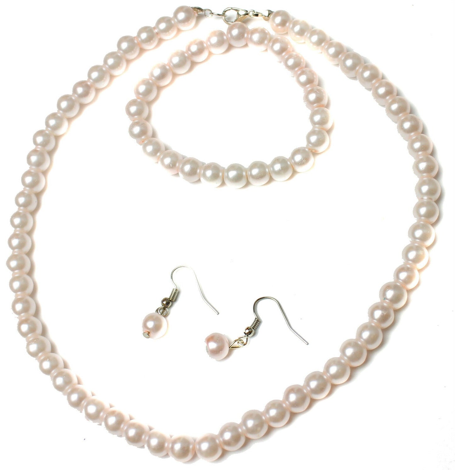 Classic Faux Pearl Necklace Earrings & Bracelet Jewellery Set Vintage