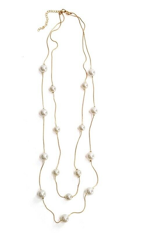 Long Statement Gold Faux Pearl Fashion Necklace Bridal Gift UK