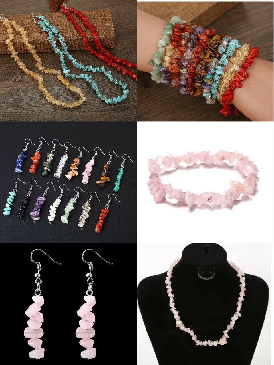 Handmade Natural Stone Beads Beaded Necklace Bracelet Earrings