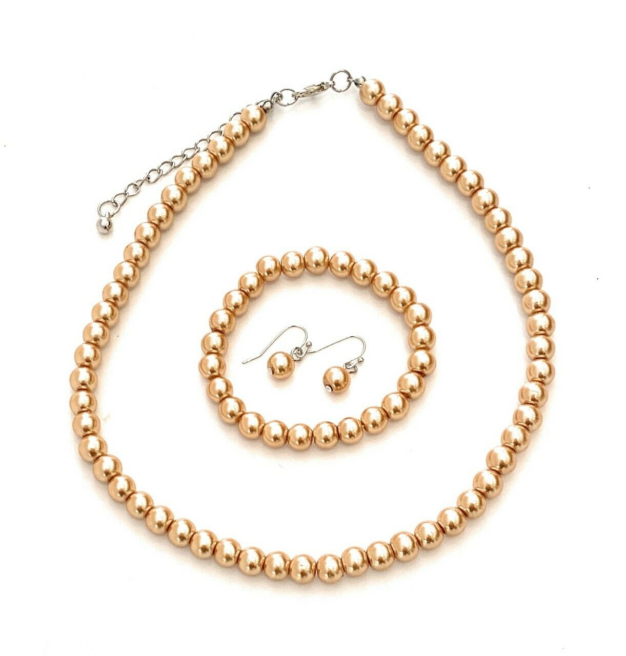 Classic Faux Pearl Necklace Earrings & Bracelet Jewellery Set Vintage
