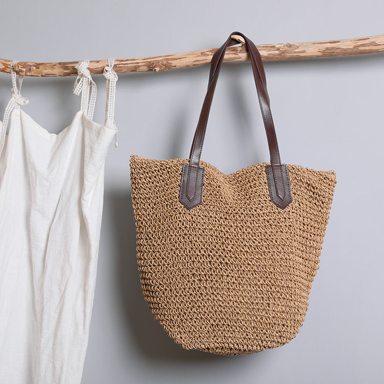 Women's Fashion Simple Large Capacity Retro Straw Bag