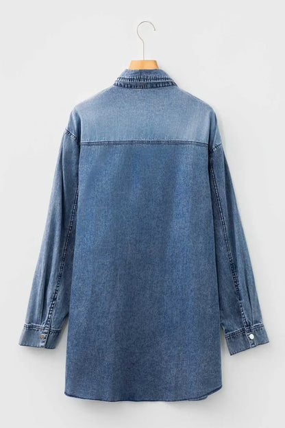 Raw Hem Oversized Denim Shirt Dress Women UK