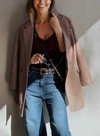 Brown Houndstooth Fitted Blazer Women UK